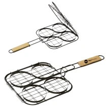 Barbecue-Hamburgergrill | Eisen & Holz | 4 Hamburger zur gleichen Zeit