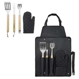 Ensemble BBQ 5 pièces | Polyester et acier inoxydable | Bambou durable