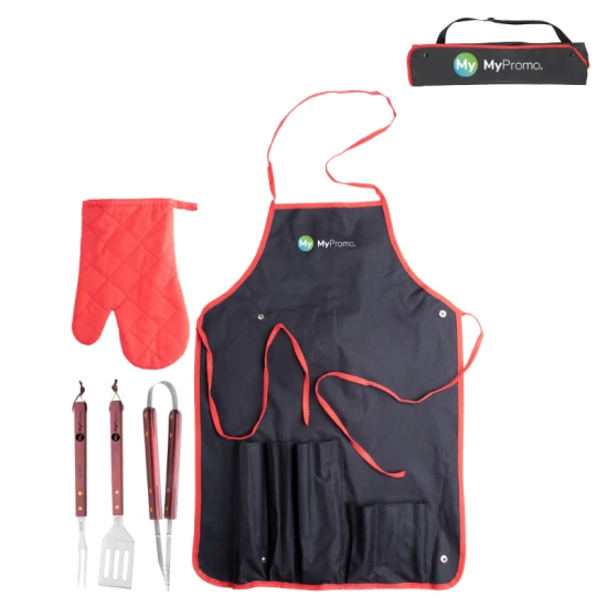 BBQ set | Polyester & Stainless steel & Wood | 5 pcs | Sustainable | Black