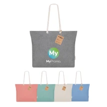 Strandtasche | Recycelte Baumwolle 220 g/m² | 55x39x15 cm | Mit Bodenfalte | Lange geflochtene Henkel