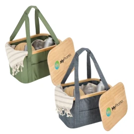 Cestino termico | rPET | 24,7L | Coperchio con tagliere in bambù | Pieghevole