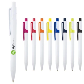Ballpoint pen | Recycled ABS plastic | Blue ink | Push-button mechanism | Sustainable