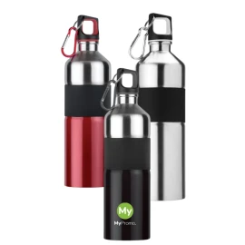 Gourde en acier inoxydable | 750 ml | Simple paroi | Avec poignée en caoutchouc et mousqueton