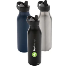 Avira Ara waterfles | Gerecycled roestvrij staal | 500 ml | Klapdeksel en rietje