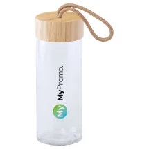 Kleine waterfles met bamboe dop | Glas | 430 ml | Gravure