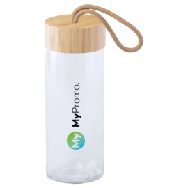 Gourde en verre avec couvercle en bambou | 430 ml | Gravure