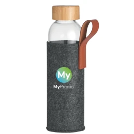 Water bottle | Glass | 500ml | With bamboo lid | PU handle | RPET felt polyester pouch