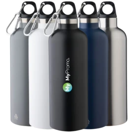 Thermos bottle | Recycled stainless steel & PP | 500ml | With aluminium carabiner | Sustainable