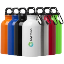 Waterfles | Gerecycled roestvrij staal en PP | 400 ml | Met karabijnhaak | Full-colour print