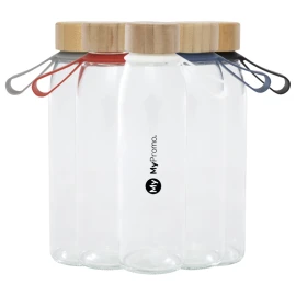 Water bottle | Glass & bamboo | 500ml | Silicone handle | Sustainable
