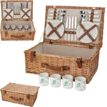 Picknickmand voor vier personen | Roestvrij stalen bestek | 54,5 x 34,5 x 20 cm