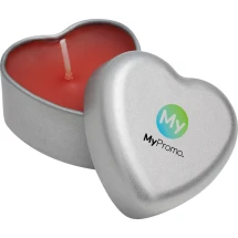 Kerze | Metall & Wachs | ⌀ 5 cm | Vanilleduft | Herzform | Vollfarbdruck