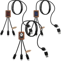 5-in-1 oplaadkabel | rPET & hout | verlicht logo