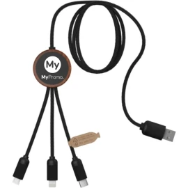 Cable de carga 3 en 1 | PET reciclado y madera | Logotipo luminoso | Redondo