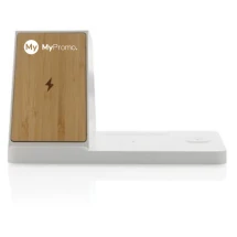 3-in-1 wireless charger | Recycled plastic & bamboo | 5W charger | Incl pen holder