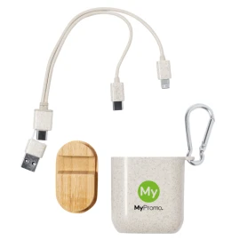 Cable cargador USB | Paja de trigo ecológica y bambú | Entradas USB, USB-C