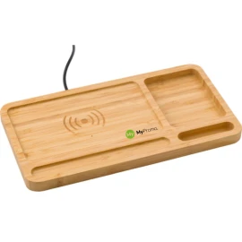 Organiseur avec charge sans fil | Bambou | 5W | Incl. câble de charge USB