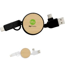 Uitschuifbare oplaadkabel | Bamboe & ABS | Met USB-C en USB-A