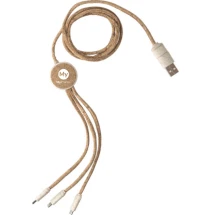 Oplaadkabel | Roestvrij staal en tarwestro | 120cm | USB-A/USB-C | Milieuvriendelijk