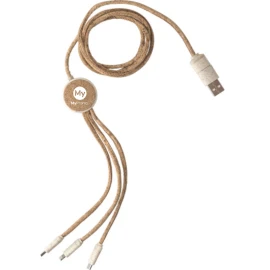 Charging cable | Stainless steel and wheat straw | 120 cm | USB-A/USB-C | Eco friendly