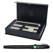 Parure stylos bille & roller Parker | Acier inoxydable | Encre bleue & noire | Avec coffret cadeau