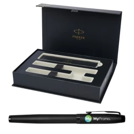 Parker ballpoint and rollerball pen set | Stainless steel | Blue and black ink | With gift box