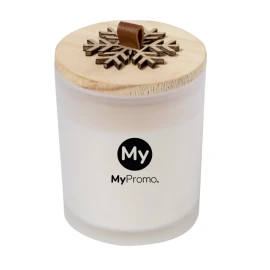 Christmas candle | Wax & wood | Vanilla scented | With snowflake decoration