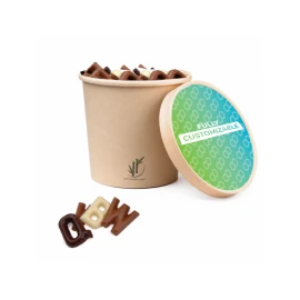 Taza de chocolate con letras | Chocolate mixto | 350g | Cartón bio