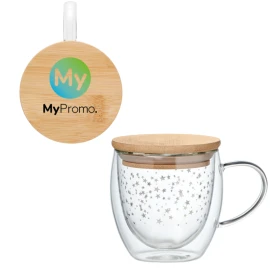 Dubbelwandige mok | Borosilicaat & Bamboe deksel | 220ml | Met de hand wassen aanbevolen | Stervorm