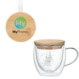 Taza de doble pared | Borosilicato y tapa de bambú | 220ml | Diseño de árbol