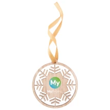 Kerstdecoratie | Hout | Vorm sneeuwvlok | Gouden lint