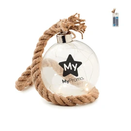 Boule avec cordon | Verre & Jute | Inclus 8 lumières LED