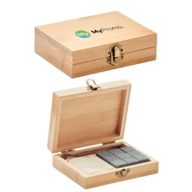 Stone ice cubes set | Bamboo | Incl. tongs & cotton pouch | Reusable