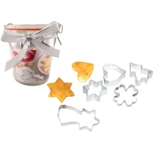 Jar filled with cookie cutters | Glass & metal | 5 different shapes | Perfect for Christmas