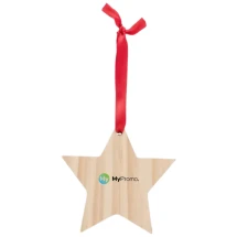 Kerstornament | Hout | Met rood lint | Stervormig