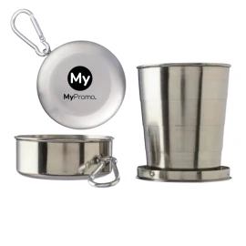 Foldable cup | Stainless steel | 220 ml | With metal carabiner