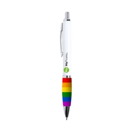 Regenbogen-Kugelschreiber | Plastik & Metall | Blaue Tinte | Druckmechanismus