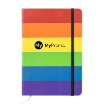 A5 regenboog notitieboek | PU cover | 100 blanco vellen | Met stoffen bladwijzer & elastische band