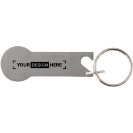 Keychain | Stainless steel | 6 x 2.3 x 0.18 cm | Multifunctional | Cart coin | Bottle opener