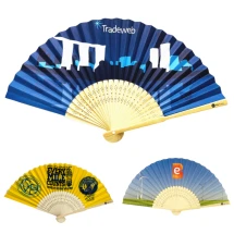 Eventail | Bambou & polyester | Impression intégrale + extra logo sur la poignée | 21x38cm une fois ouvert