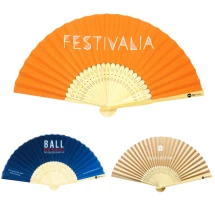 Waaier | Bamboe & polyester | Groot logo + Extra logo op het handvat | 21x38cm wanneer geopend