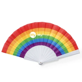 Hand fan | rPET & polyester | 43x23cm | Rainbow design