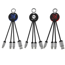 Charging cable | Rubber & metal | 3 connectors | Light-up logo