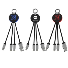 Cable de carga | Goma & metal | 3 conectores | Logotipo iluminado