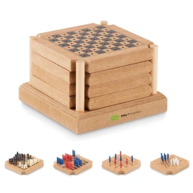 Coasters set | Cork & MDF | 10,6x10,6x7cm | Printed board games | Fun gift