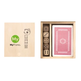 Set de jeu | Boîte en bois | 54 cartes et 5 dés | Pratique