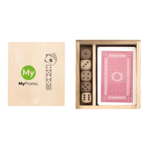 Set de jeu | Boîte en bois | 54 cartes et 5 dés | Pratique