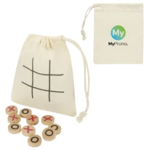 Jeu de morpion | Bois | 13x11cm | Pochette en coton comme plateau de jeu | Idéal pour voyager