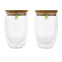 Thermosglazenset | Borosilicaat met bamboe deksel | 350ml