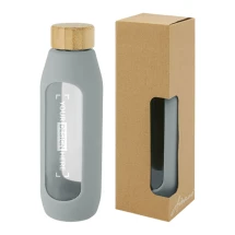 Wasserflasche mit Silikongriff | Borosilikatglas | 600 ml | Umweltfreundlich